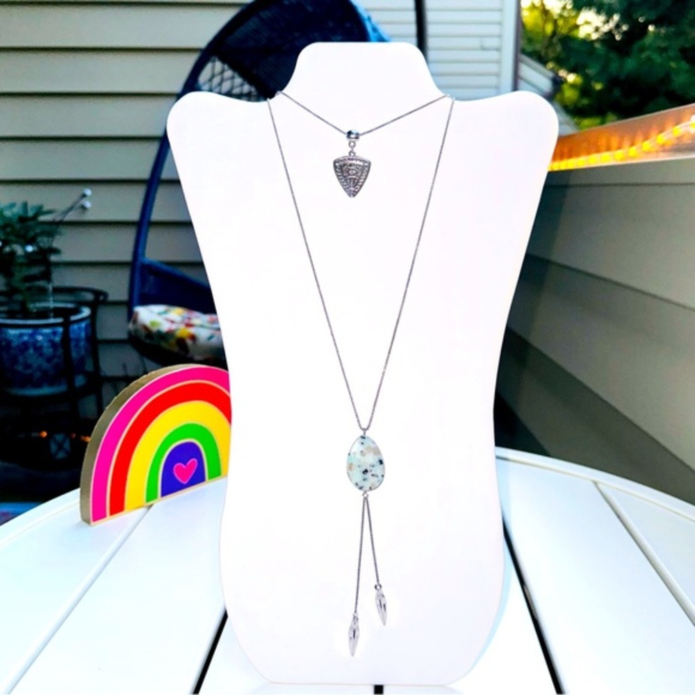 2 row stone double drop necklace